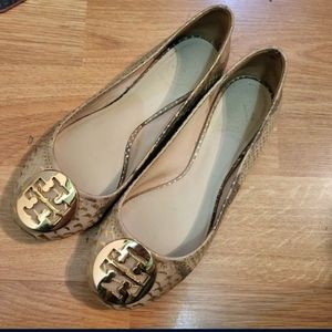 Tory Burch MetallicGold Python Embossed Leather Reva Ballet Flats Sz 6.5